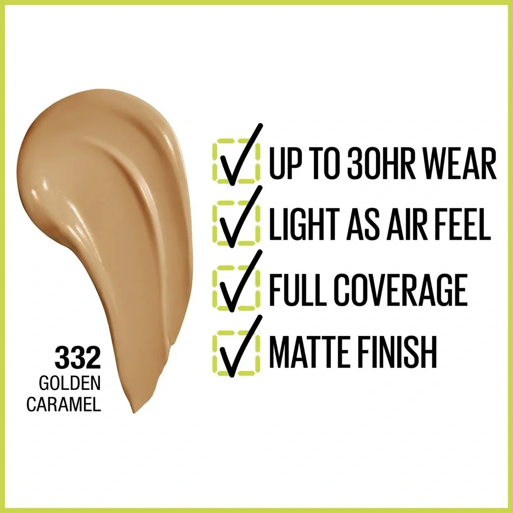 2X Maybelline Super Stay Full Coverage Liquid Foundation - 332 Golden Caramel